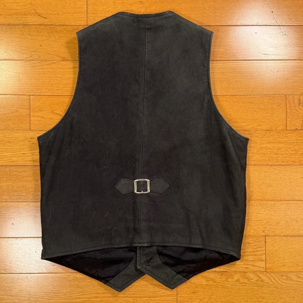 Vintage Carlos Rueda Perez Artesanias De Piel Black Leather Vest‎ Mens